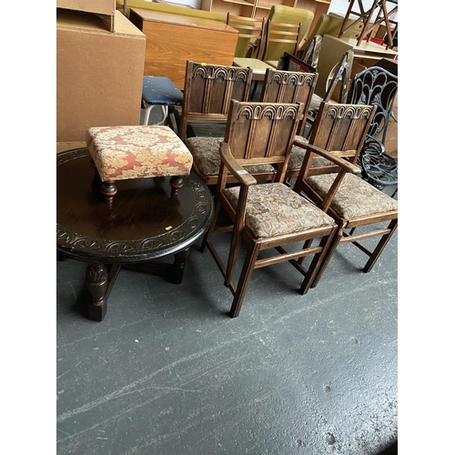 355 - Four dining chairs, coffee table and a stool