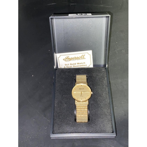 133 - A 9K Gold Ingersoll gents Quartz wristwatch with expanding strap and watch box
