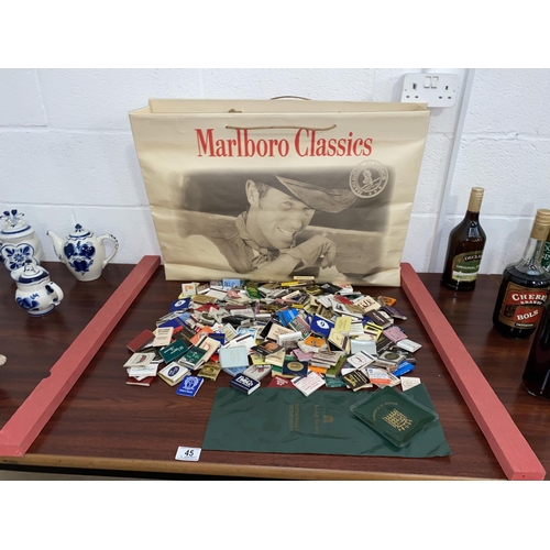 45 - Vintage Matchbooks' Marlboro Man' bag and a Vintage House of Commons ashtray