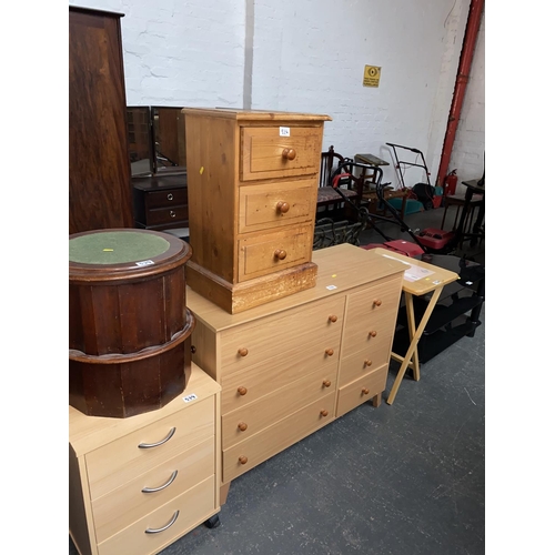 539 - A chest of drawers, bedside cabinets, folding table etc.