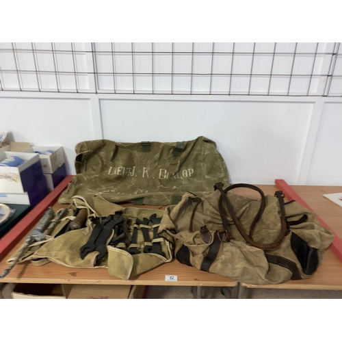 52 - A Gurkha regiment kit bag, tool roll and tools- Lieutenant K Dunlop- 4th Batalion