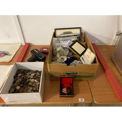 50 - World coins, vintage items, cigarette cards, medals and medallions etc.