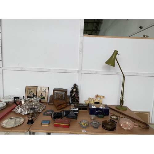 64 - Vintage items including Anglepoise lamp, Smiths mantle clock, vintage AA badges etc.