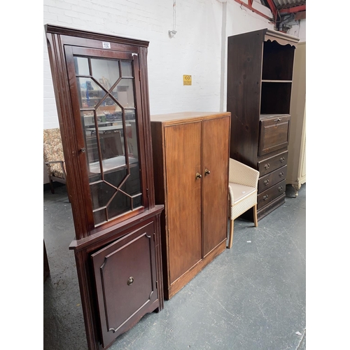 332 - Oak unit, a tallboy and a corner cabinet and a commode