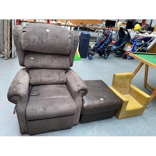 748 - A electric armchair with footstool and a child's chair