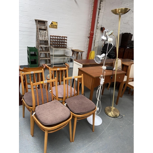 335 - Four dining chairs, sewing machine and table and two floor standing lamps