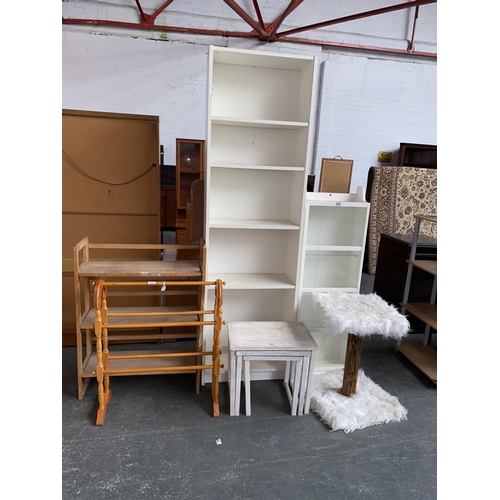 359 - Quantity of furniture to include bookcases, display case, coat stand