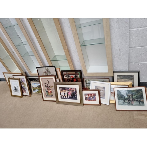 42 - A selection of pictures and prints including oriental silks, K Barclay 'Sma Glen' oil on board, Amer... 