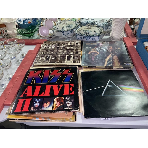 104 - A collection of vinyl LP's including Kiss , Led Zeppelin , The Kinks, Black Sabbath, The Beatles etc... 