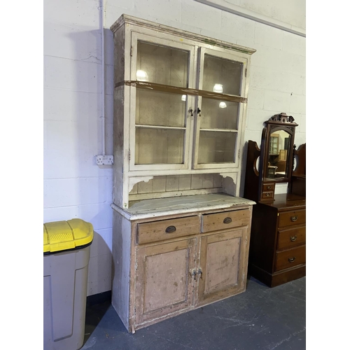 127 - A Victorian painted dresser with glazed upper section