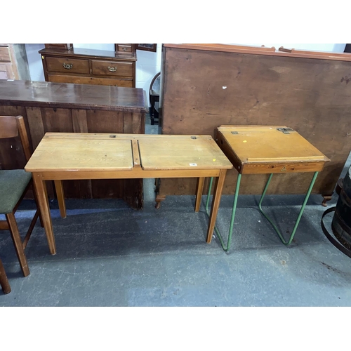 140 - A double and a single vintage school desk