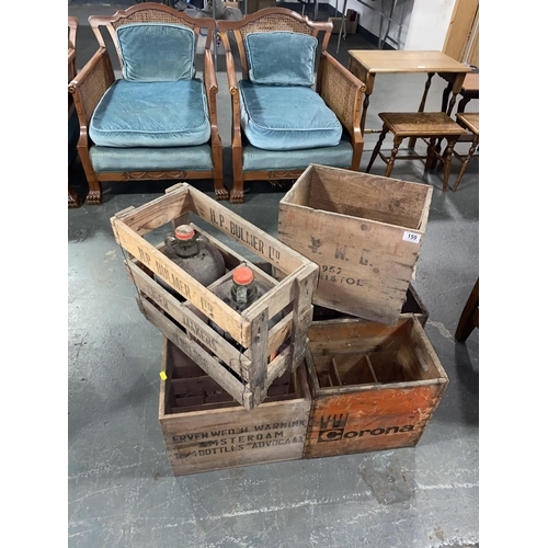 159 - Six vintage brewery crates -Bulmer, Corona etc.