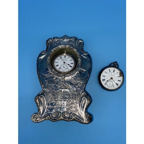 174 - A hallmarked silver pocket watch stand and two pocket watches