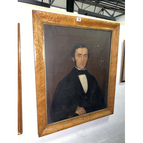 182 - A walnut framed oil on canvas portrait with the inscription to the rear' Presented to Rebecca Henry ... 