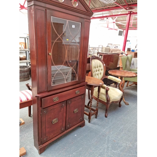 549 - A mahogany corner cabinet, side table , armchair and a tilt top table