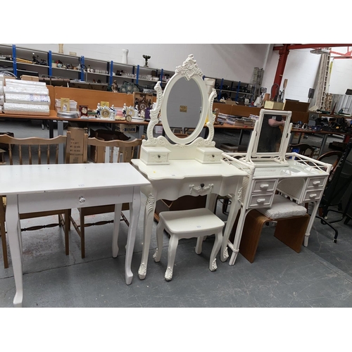 559 - Quantity of white furniture to include two dressing tables with mirror, console table etc.