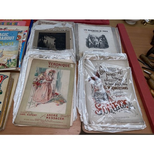 51 - Vintage children's books and magazines, early theatre sheet music including Walt Disney Dopey 
