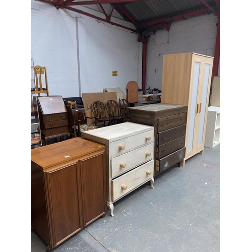 561 - Sewing machine table, two chest of drawers and a modern wardrobe