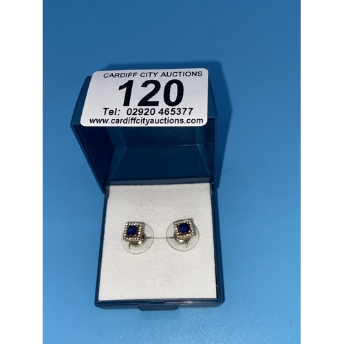 120 - A pair of 14k gold, sapphire and diamond earrings