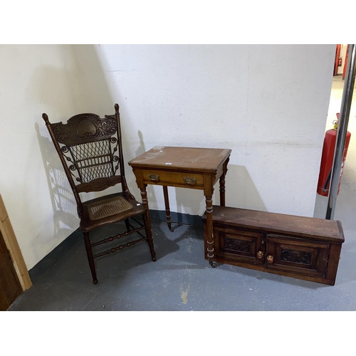 97 - An American style chair small console table and an oak cabinet