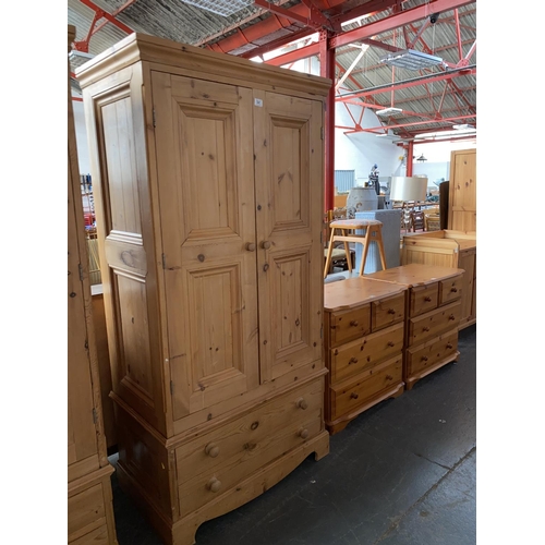 541 - Pine double wardrobe with two drawers