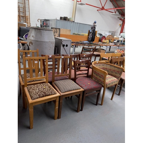 573 - Seven various pub chairs and an oak tub chair