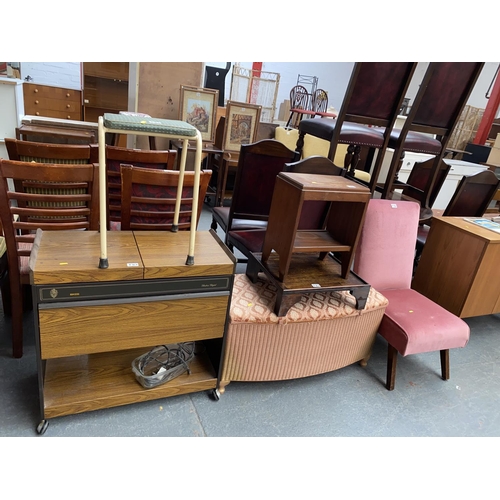 582 - Mixed furniture to include hostess trolley, ottoman, stool etc.