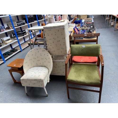 595 - Mixed furniture to include chairs, telephone table, ottoman etc.