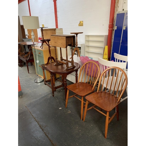 532 - Mixed furniture including lamp, chairs, tallboy etc