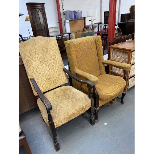 554 - Two oak frame upholstered chairs