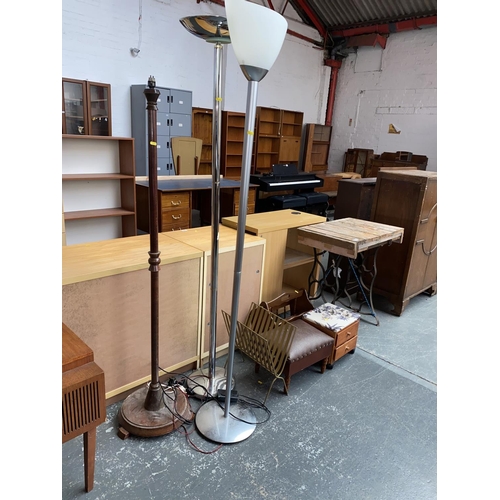 558 - Mixed furniture including sewing boxes, lamps, garden table etc