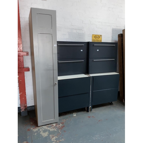 534 - An ex display kitchen two Farron and Ball colour base units and two wall units with metal bar handle... 