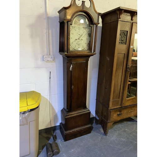 111 - An oak 8 day grandfather clock by Thomas French of Wenvoe with Pendulum and weights - as found
