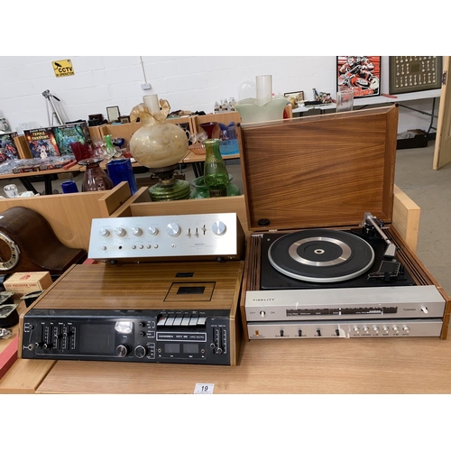 19 - A Rotel integrated stereo amplifier RA-412 ,Fidelity record player with Garrard turntable and a Hani... 