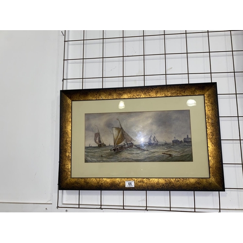 66 - An original framed watercolour painting of boats and coastal scene ( signed GC )