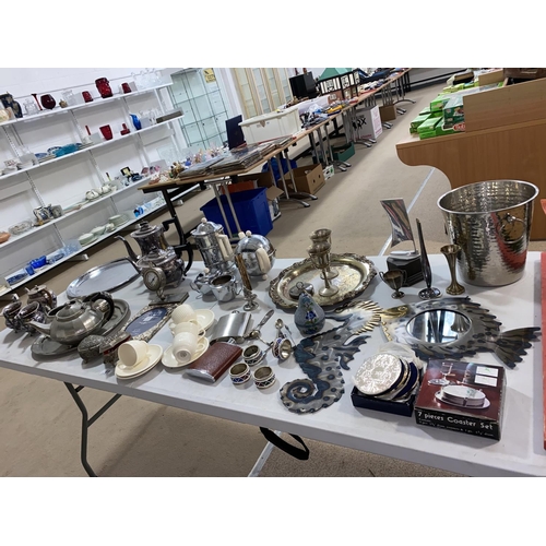 69 - Silver plated and pewter items including Wedgwood tea/coffee set, pewter part tea set etc.