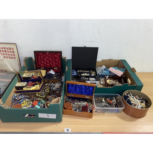 86 - Two trays of costume jewellery