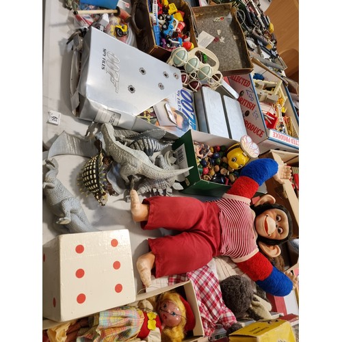 68 - Mixed vintage toys including Pelham puppet, Jigsaws, Hugo monkey, Secret Sam in case, Die Cast playw... 