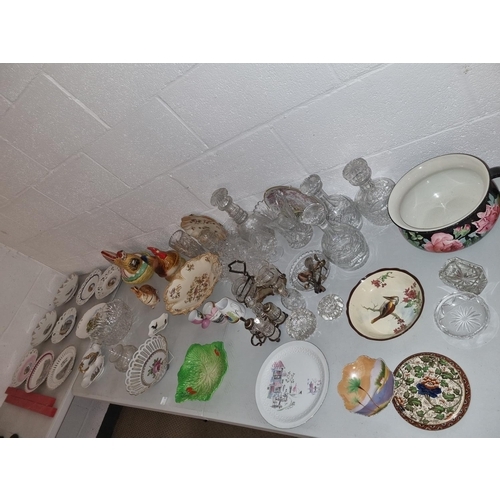 5 - Mixed glass and china including Michel Caugant chicken and rabbit terrine, crystal decanters etc.