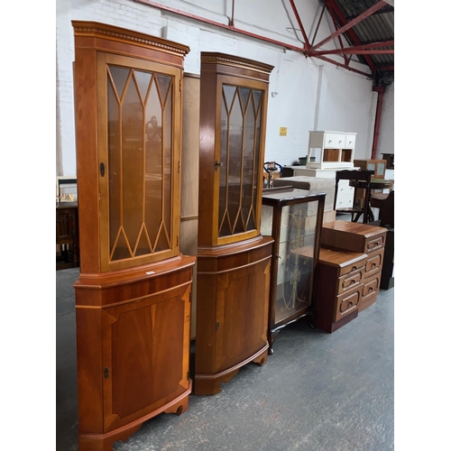 449 - Two bedside cabinets, two corner cabinets and a display cabinet