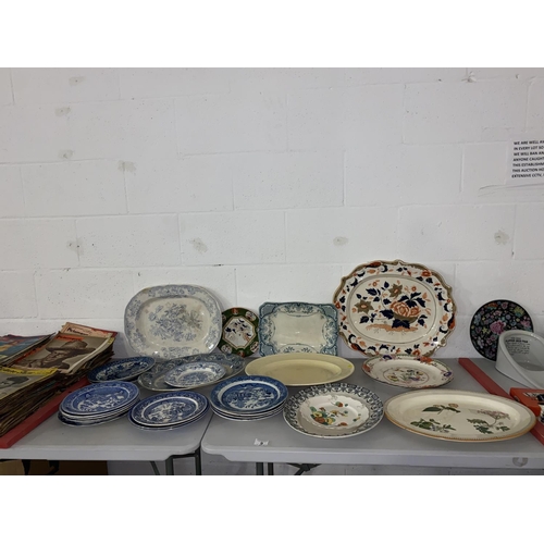 9 - Meat platters including Clarice Cliff, Blue & White china etc.