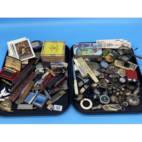 182 - Vintage items & curios including penknives, postcards, lighters etc