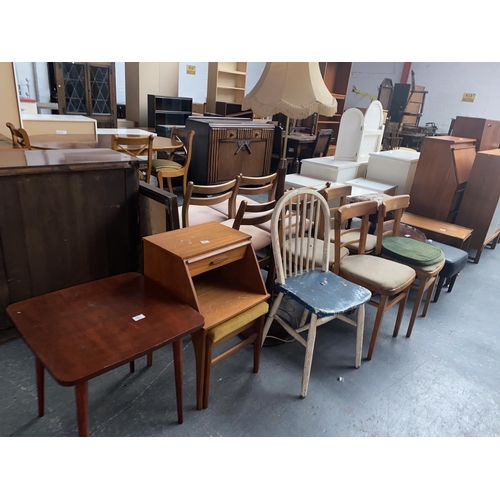 482 - Assorted chairs, standard lamp, coffee tables etc.