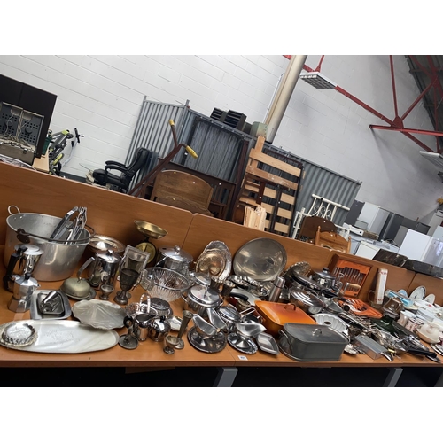 493 - Stainless steel pans, trays, pressure cooker together with Salter scales, cast iron casserole dishes... 