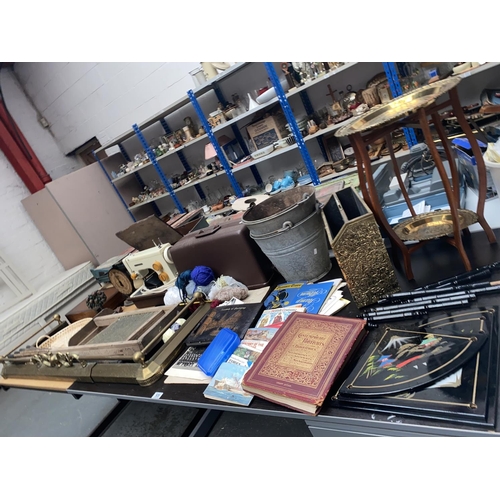 509 - Mixed vintage items including brass fender, magazine rack, galvanised buckets, scales etc.