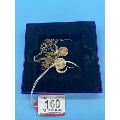 160 - Two 9k gold St Christopher's and 9k scrap gold 8.9 grams