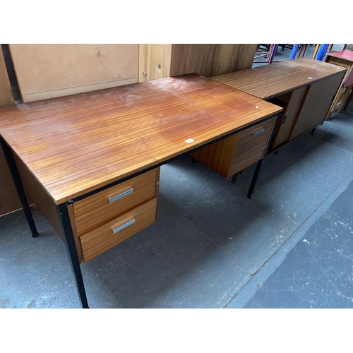 338 - A three drawer desk and a sideboard