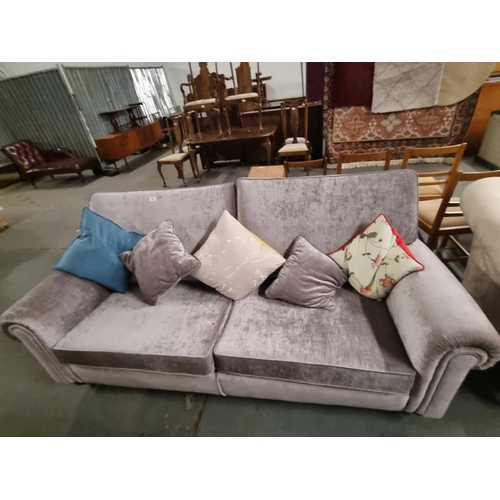 791 - A grey crushed velvet 2 seater sofa with scatter cushions