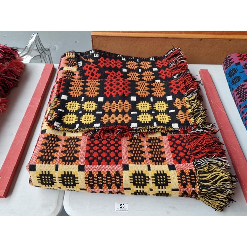 58 - A double sided orange, yellow and red Welsh woollen blanket