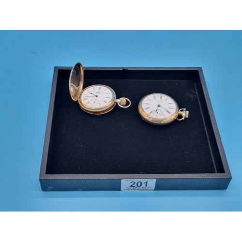 201 - A gold plated American Waltham Full Hunter pocket watch together (movement serial number 8683009) wi... 